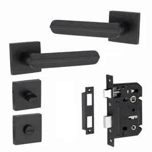 1 Pair Modern Lima Design Matt Black Premium Bathroom Door Handles Square Rose - Golden Grace