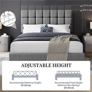 Yaheetech Upholstered Bed Frame with Square Tufted Headboard - Light Grey / King