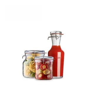 Luigi Bormioli Lock-Eat Clear Round Glass Microwave Safe Food Storage Jars with Lids Pack of 3