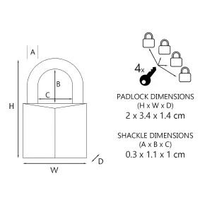 Master Lock Keyed alike Aluminium Open shackle Padlock (W)20mm, Pack of 4