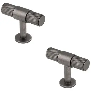 2 PACK - Knurled Cupboard T Shape Pull Handle 50 x 13mm Anthracite Grey Cabinet Handle