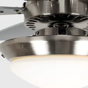 ValueLights Chrome 30" Modern Ceiling Fan with Light & Reversible Blades - Complete with 2 x 4w LED SES E14 Golfball Bulb