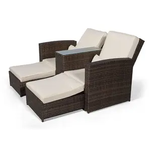 Giardino Nevada Double Reclining Rattan Sun Loungers Set - Brown