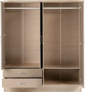 Nevada 4 Door 2 Drawer Mirrored Wardrobe in Oyster Gloss and Oak Effect Finish