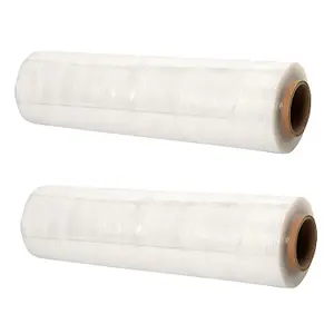 2 x 400mm Clear Strong Plastic Cling Film Protective Pallet Shrink Wrap Rolls