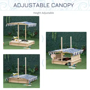 Outsunny Kids Square Wooden Sandpit Children Cabana Sandbox Outdoor Playset