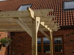 Lean to wooden garden pergola kit - Sculpted design wall mounted gazebo, 3m x 3m (Natural finish)