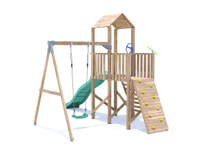 Dunster House Climbing Frame with One Swing & Slide FrontierFort High Platform