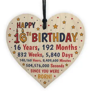 Red Ocean 16th Birthday Gift For Daughter Son Wooden Hanging Heart Sixteenth Birthday Card