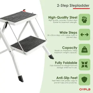 Oypla Foldable 2 Step Ladder Stepladder Non Slip Tread Safety Steel Portable Step Stool