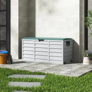 112cm W Waterproof Lockable Outdoor Garden Storage Box with Lockable Lid, Light Grey