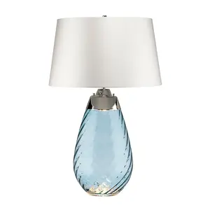 Table Lamp Blue tinted Glass & Off White Shade LED E27 60W Bulb d01881