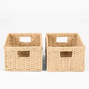 Storage Baskets Natural Rope Durable Foldable 2 Organiser Wicker Hamper, Natural