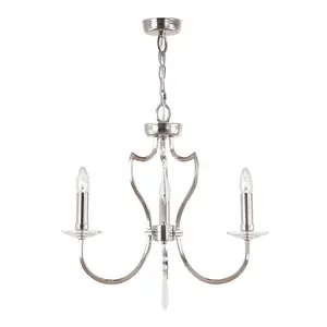 3 Bulb Chandelier Ceiling Light Highly Polished Nickel LED E14 60W