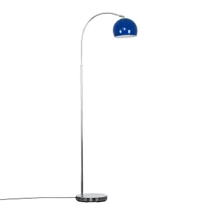 ValueLights Polished Chrome Curved Stem Floor Lamp With Gloss Navy Metal Dome Light Shade