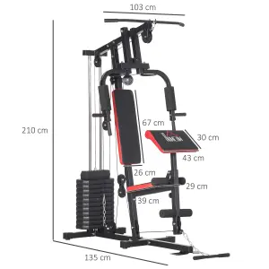 HOMCOM Multi Home Gym Machine with 66kg Weights for Strength Training, Red