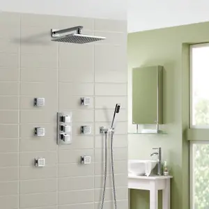 Nes Home Olive 3 Way Square Concealed Thermostatic Mixer Valve Hand Held Shower Body Jet