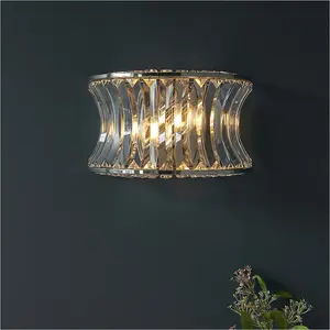 Glass Dimmable Wall Light - Concave Effect Clear Crystals - Polished Nickel Edge