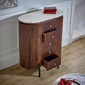 Ancient Mango Wood Wide Chest Of Drawers with Marble Top & Metal Legs