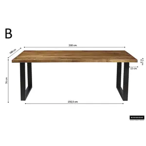 Rectangular Dining Table Mango Natural  / 76 H x 200 L x 100 W cm