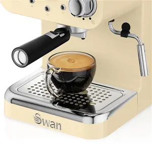 Swan Retro Espresso Coffee Machine With Milk Frother, Steam Pressure Control,Detachable Water Tank Swan Colour: Cream