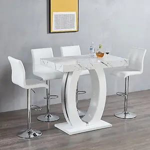 Furniture in Fashion Halo Vida Marble Effect Bar Table With 4 Ripple White Stools