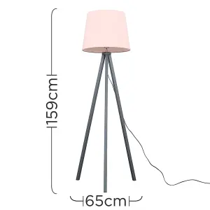 ValueLights Modern Grey Wood Tripod Design Floor Lamp With Pink Shade