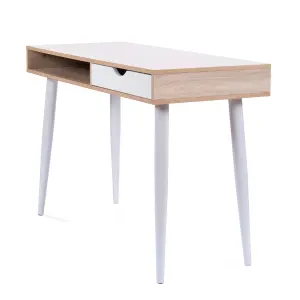 Nautilus Designs Oak Computer Desk with White Frame, Drawer & Open Storage Compartment