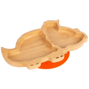 Tiny Dining - Children's Bamboo Suction Dinosaur Plate - Orange