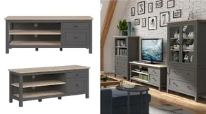 TV Cabinet Media Entertainment Drawer Unit Country Grey Oak Effect Shaker Bocage