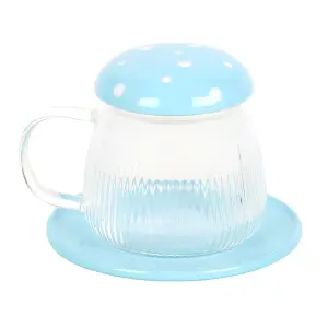 Something Different Mushroom Gl Mug & Saucer Clear/Blue (One Size)