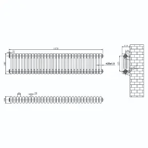 Braxton White Triple Horizontal Column Radiator - 300x1370mm