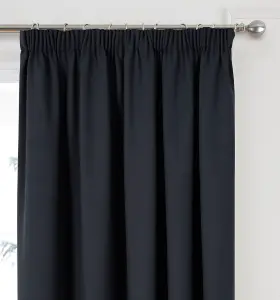 Home Curtains Woven Blockout 45w" x 54d" (114x137cm) Black Pencil Pleat Curtains (PAIR)