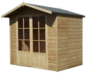 Shire Lumley 7x5 ft with Double door Apex Wooden Summer house (H)2110mm x (W)2050mm (Base included) - Assembly service included