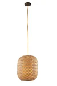 Luminosa ZEN Cylindrical Pendant Ceiling Light Wood 30x37cm