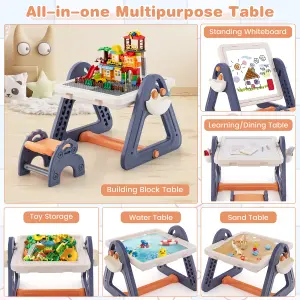 Costway 2-in-1 Kids Art Table & Easel Convertible Activity Table Set Removable Desktop