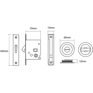 EAI - Sliding Door Bathroom Mortice Lock - Polished Brass Lacquered