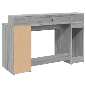 Berkfield Desk with LED Lights Grey Sonoma 140x55x91 cm Engineered Wood