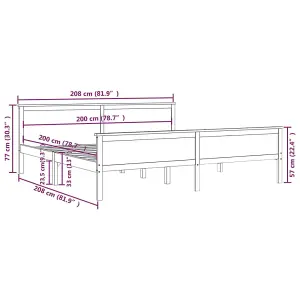 Berkfield Bed Frame Honey Brown Solid Wood Pine 200x200 cm