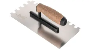 Toolty Stainless Steel Adhesive Notched Trowel with Cork Handle on Aluminium Foot 270mm 12x12mm for Tiling Plastering Rendering