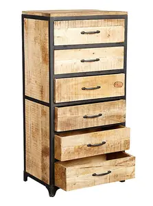 Cosmo Industrial Tall Chest - Solid Mango Wood - L40 x W60 x H120 cm