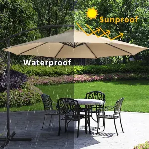 Yaheetech Tan 3m Patio Offset Umbrella Outdoor Parasol with Crank