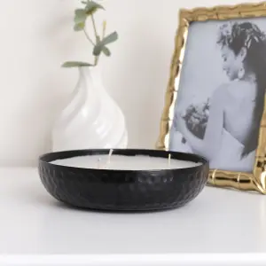 Melody Maison Round Hammered Black 3 Wick Candle Pot