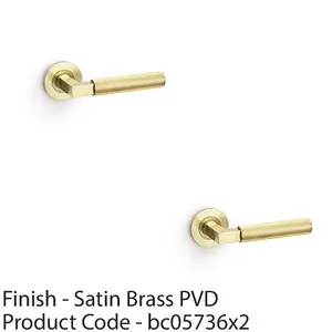 2 PACK - SOLID BRASS Reeded Door Handle Set - Satin Brass Angled Lever on Round Rose