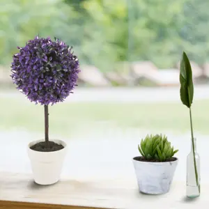 URBNLIVING 41cm Height 2Pcs Decorative Artificial Outdoor Ball Purple Colour Plant Tree Large Pot