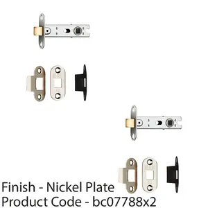 2 PACK - 64mm Bolt Through Tubular Door Latch Rounded Strike Plate Forend Nickel Plated