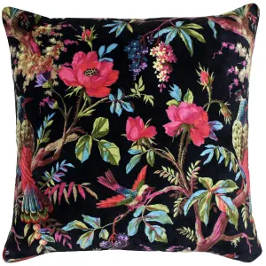 Paoletti Paradise Floral Cotton Velvet Square Feather Filled Cushion