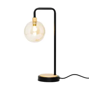 Inlight Mead Brushed Matt Black Wood effect Table lamp