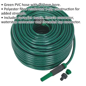 80m Green PVC Water Hose - Spray Jet Nozzle - Female Waterstop Tap Connectors