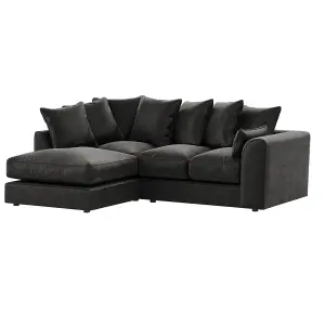 Brooklyn Plush Velvet 3 to 4 Seater L Shaped Corner Sofa Black Left Hand Facing